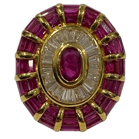 10k VINTAGE ORIGINAL ART DECO 18K GOLD NATURAL DIAMOND AND RUBY